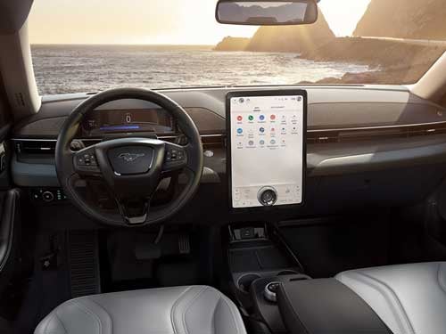 2023 Ford Mustang Mach-E interior view of front seats and dash area